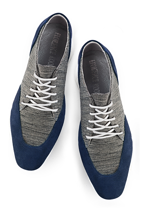 Navy blue and dark grey women's casual lace-up shoes. Square toe. Low rubber soles. Top view - Florence KOOIJMAN